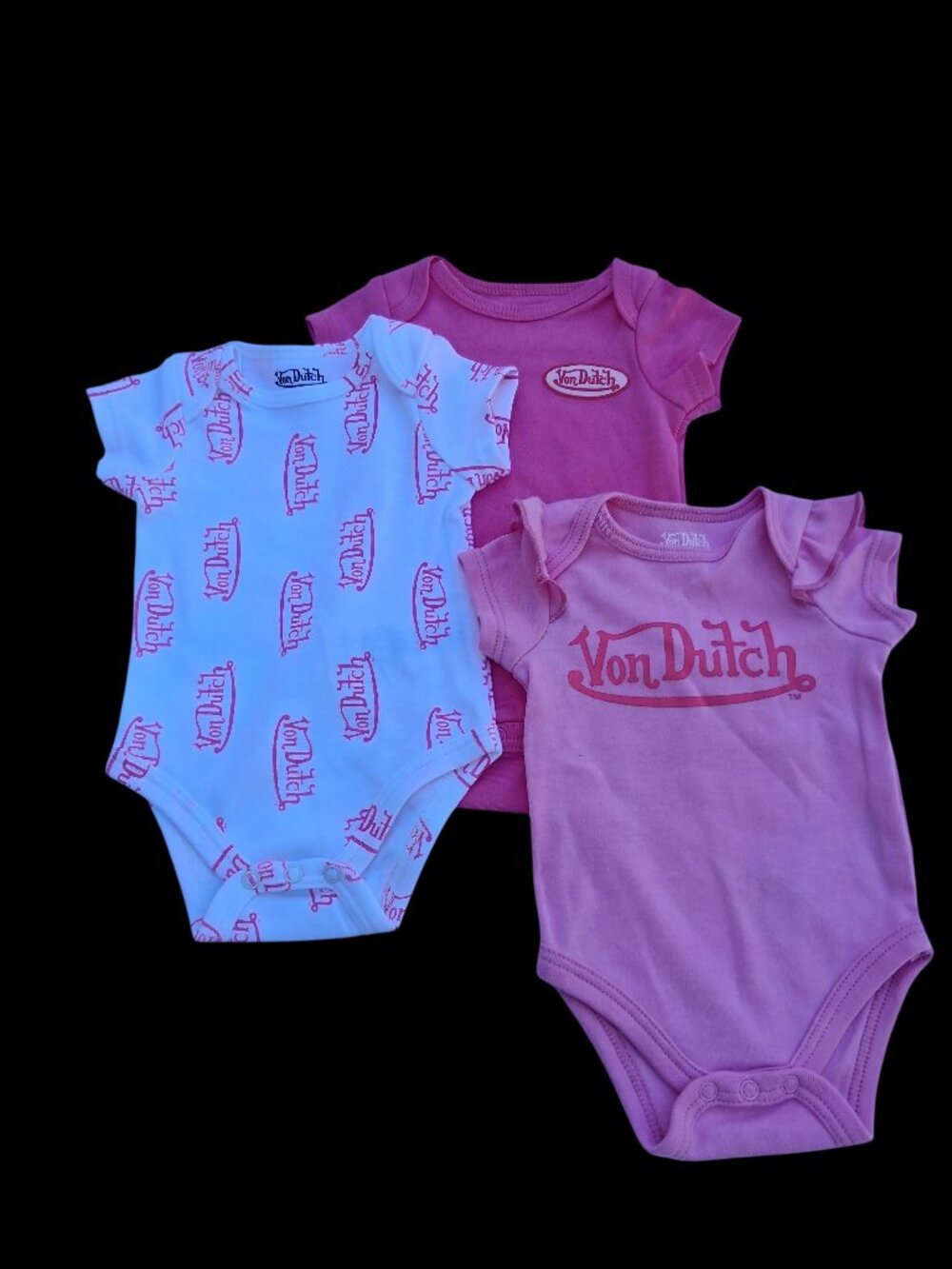 Von Dutch Baby Girl 3-Piece Bodysuit Set Pink & White Size 3M